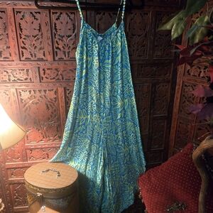 Cato Blue and Green Floral Wide Leg Jumpsuit